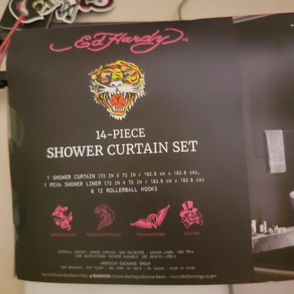 Ed Hardy Shower Curtain Set with Tiger Design